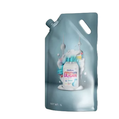 A laundry detergent bag with suction nozzle