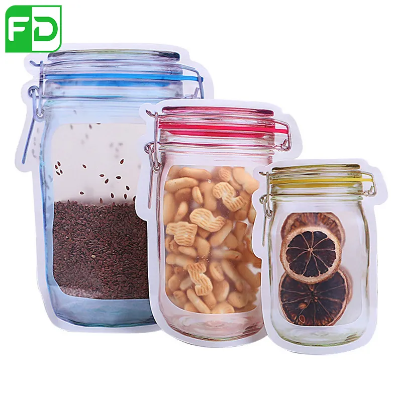 Three Mason jar bags with food Three Mason jar bags with food