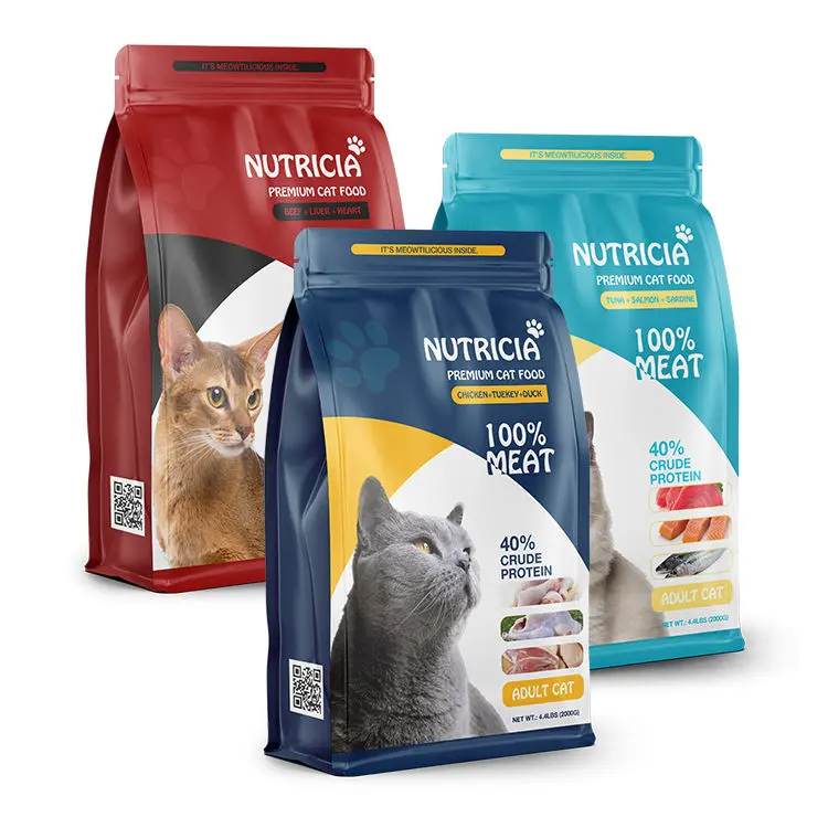 3 cat food bags printed with cat pictures