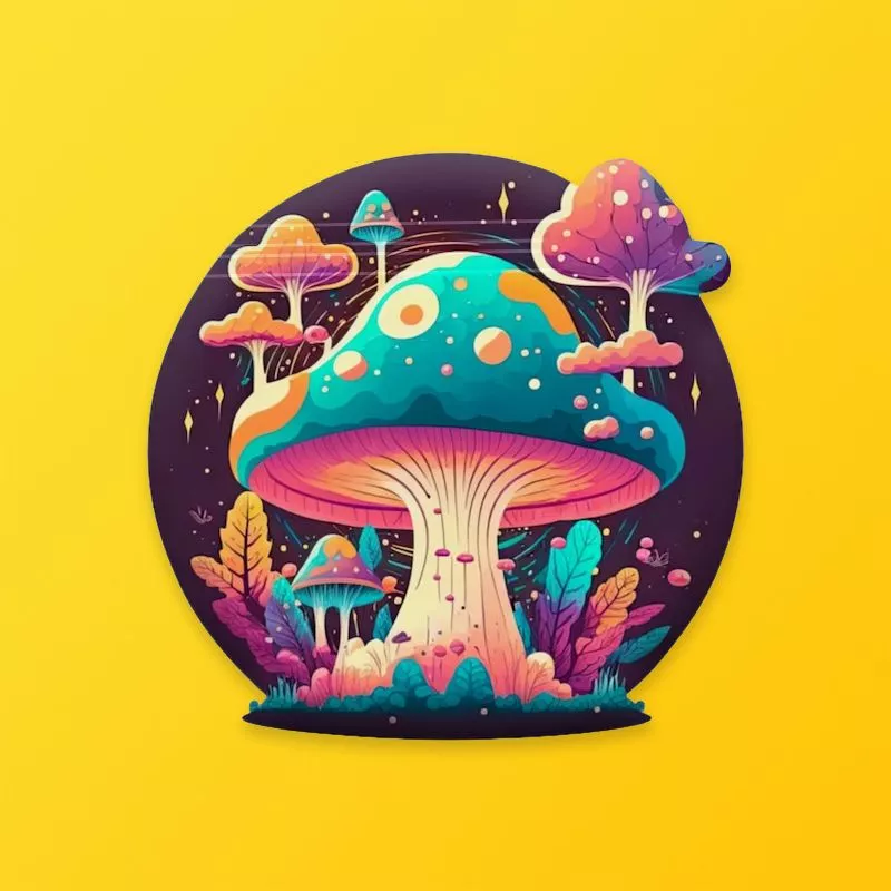A weed bag with anime poisonous mushrooms printed on it