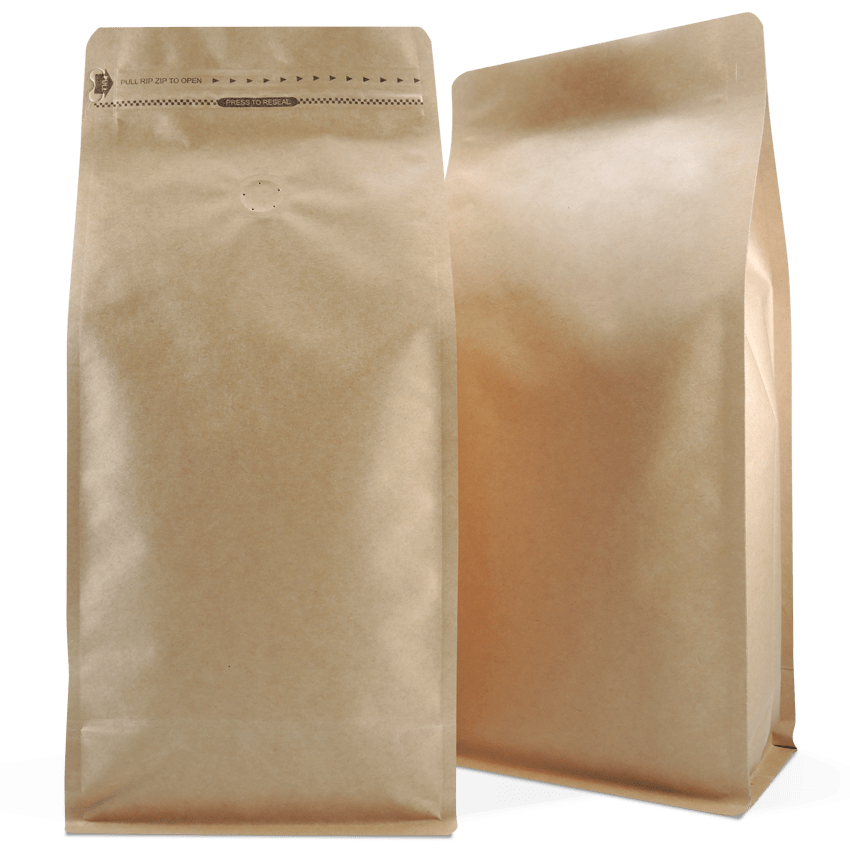 Two kraft paper coffee bags with air valve