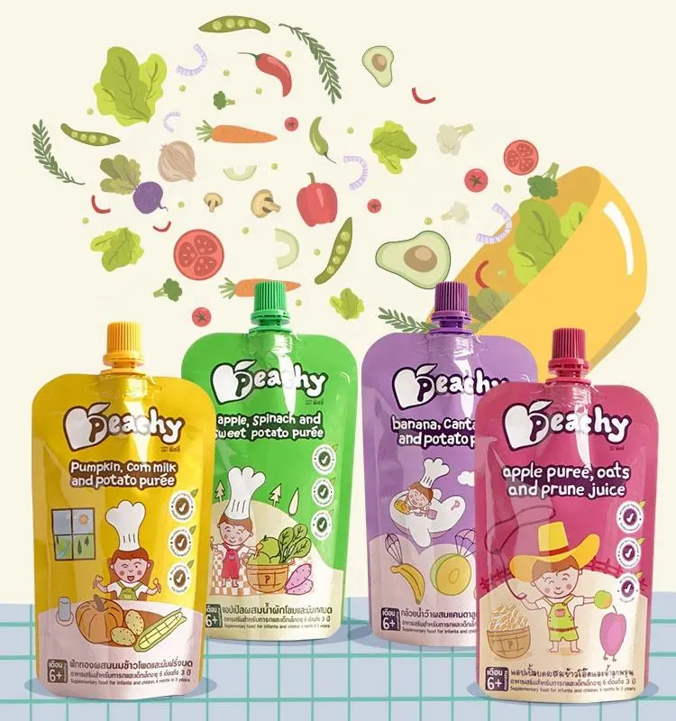 Various Shape Plastic Pouch Stand Up Packaging Bags Puree Yogurt Milk Juice Baby Food Spout Pouch With Spou